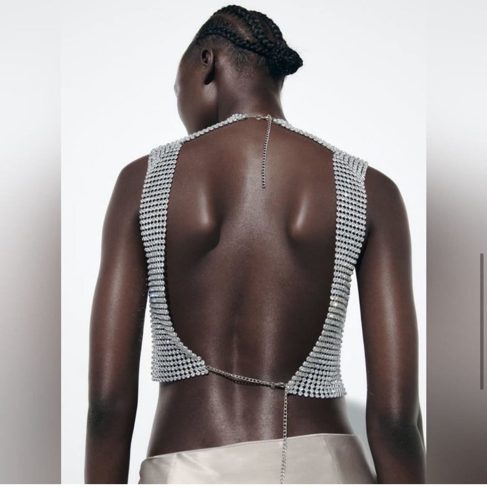 ZARA Rhinestone Open Back Top | Silver - Picture 6 of 12